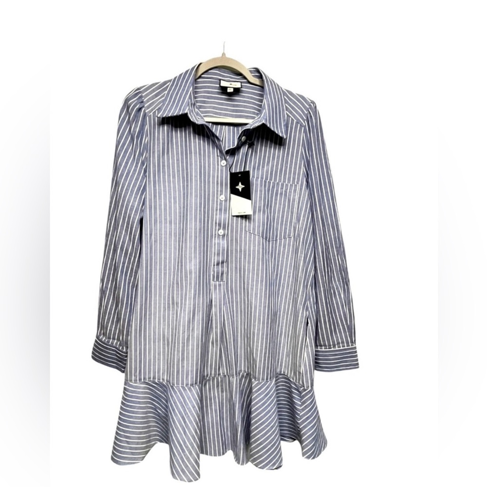 TUCKERNUCK Blue Stripe Callahan Shirt Dress Womens Large NEW Boho Summer